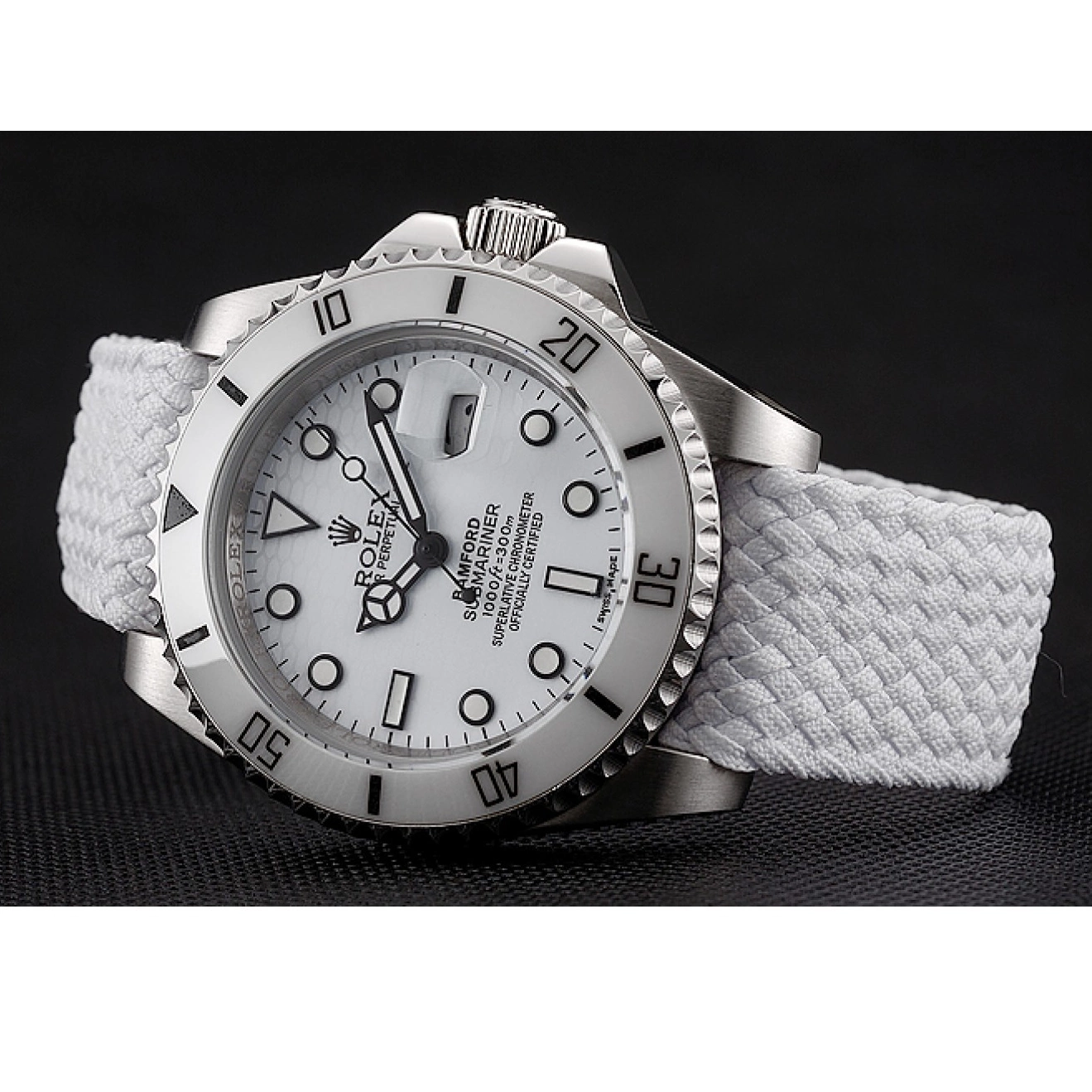 Aaa replica watch Fabric Rolex White Submariner White Bamford Dial Bracelet 1453867 0521